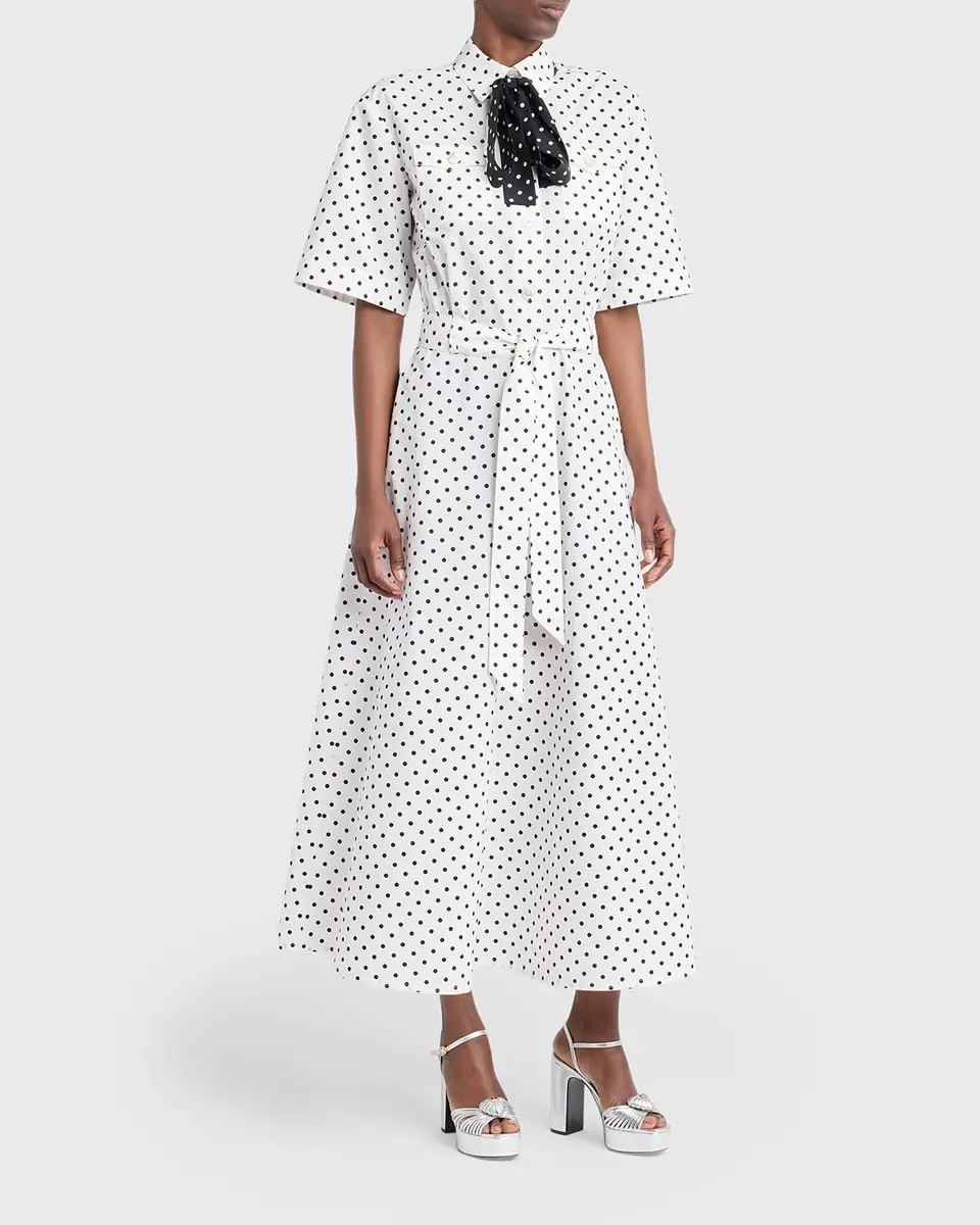 Valentino Garavani Polkadot-Print Cotton Neck-Scarf Midi Shirtdress | Thumbnail 3 Valentino Garavani Polkadot-Print Cotton Neck-Scarf Midi Shirtdress | Thumbnail 3