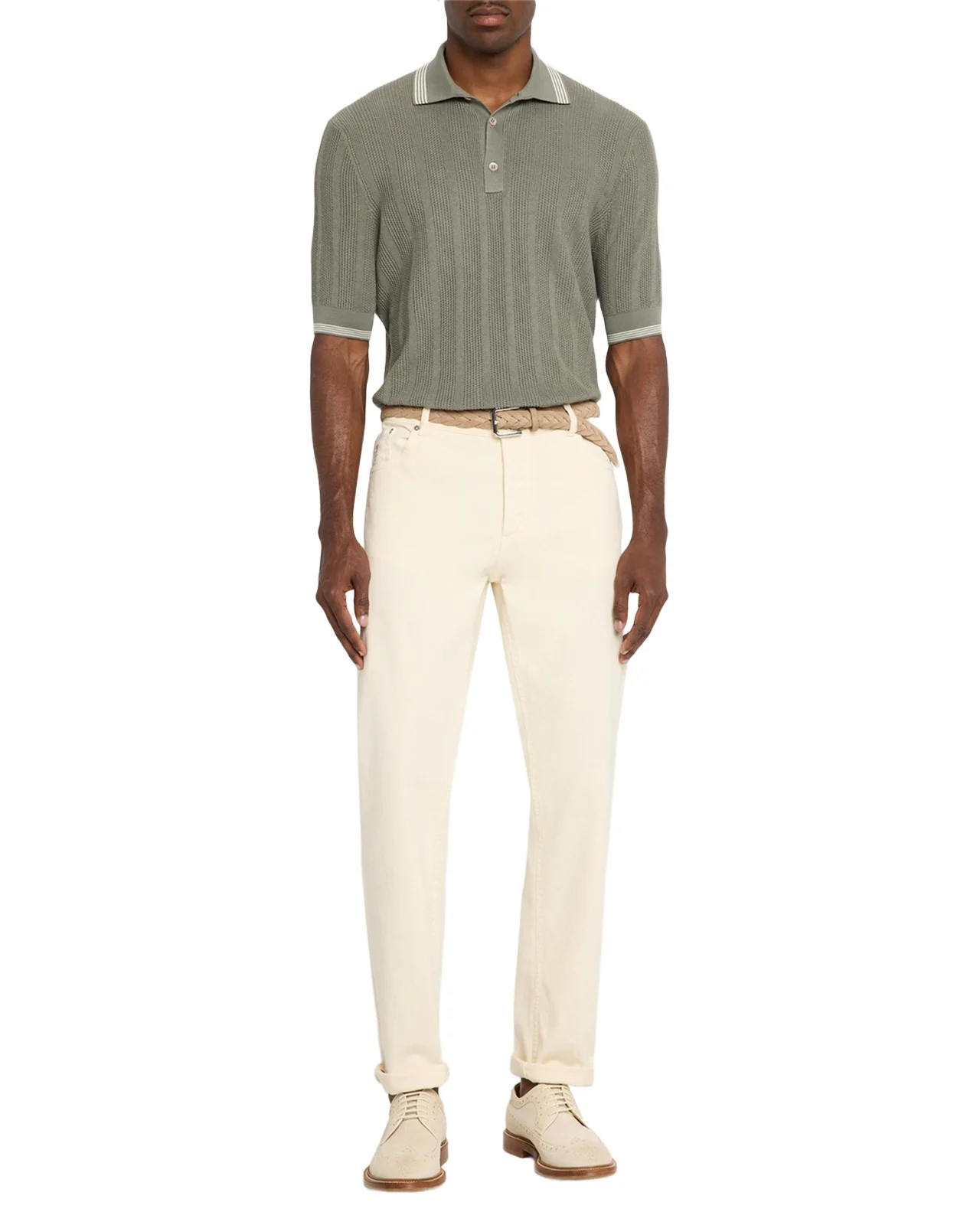 Brunello Cucinelli Men's Cotton Textured Rib Knit Polo Shirt