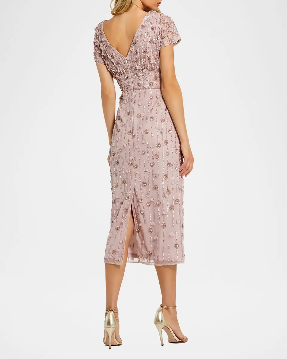Mac Duggal Petite Beaded Tulle Sheath Midi Dress | Thumbnail 2 Mac Duggal Petite Beaded Tulle Sheath Midi Dress | Thumbnail 2