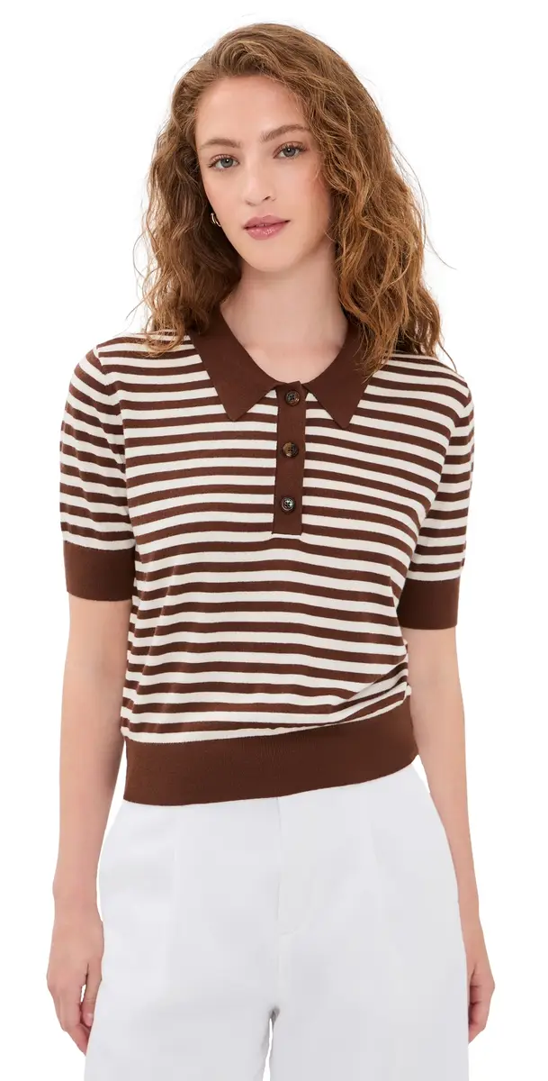 Renggli tripe Knit Polo Truffle/Ecru | Image 1 Renggli tripe Knit Polo Truffle/Ecru | Image 1