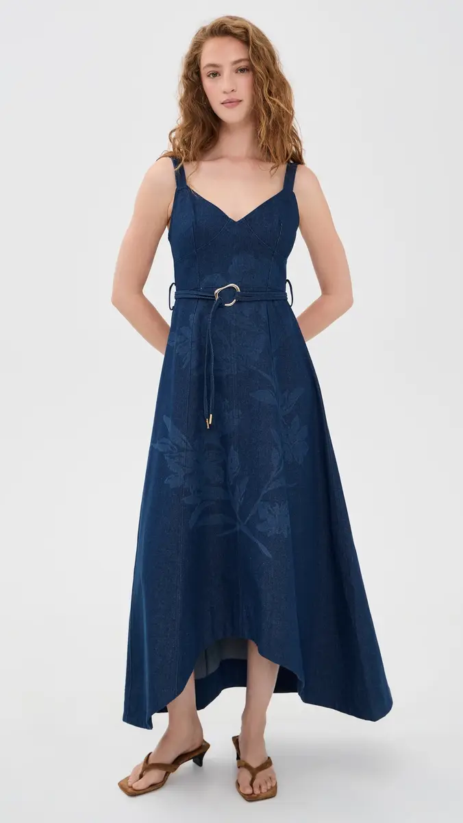 Moon River Self Belt Midi Denim Dress | Thumbnail 2 Moon River Self Belt Midi Denim Dress | Thumbnail 2