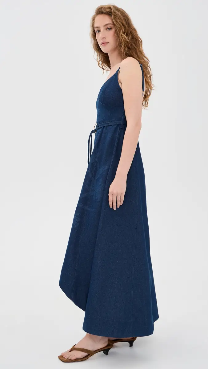 Moon River Self Belt Midi Denim Dress | Thumbnail 4 Moon River Self Belt Midi Denim Dress | Thumbnail 4