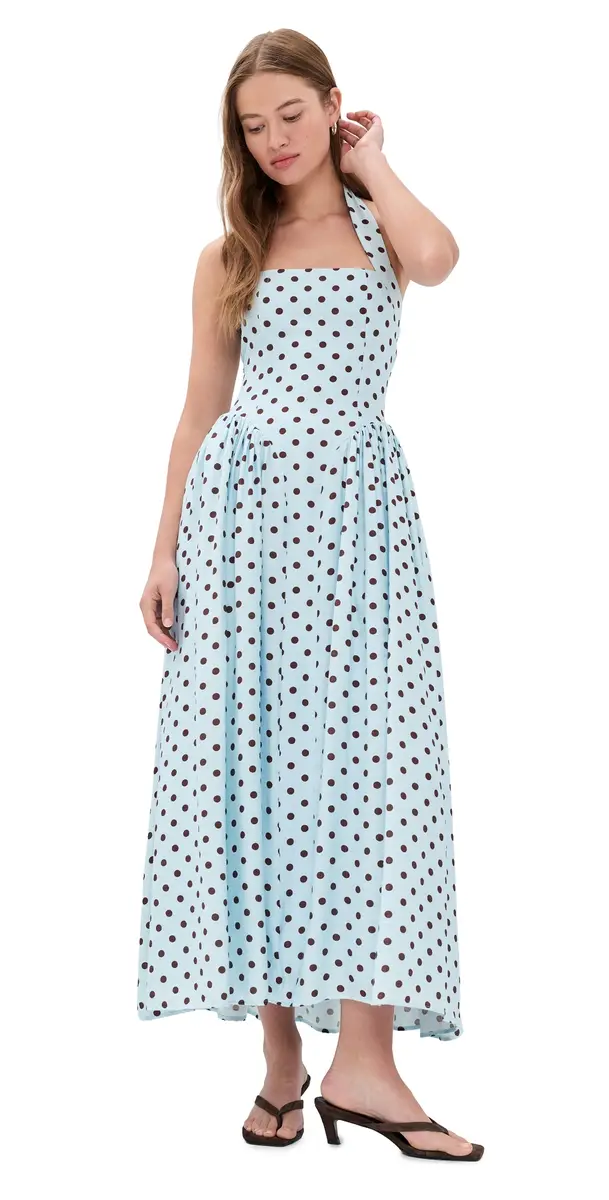 Seven Wonders Sammi Midi Dress Sky Blue/Choc Polka | Image 1 Seven Wonders Sammi Midi Dress Sky Blue/Choc Polka | Image 1