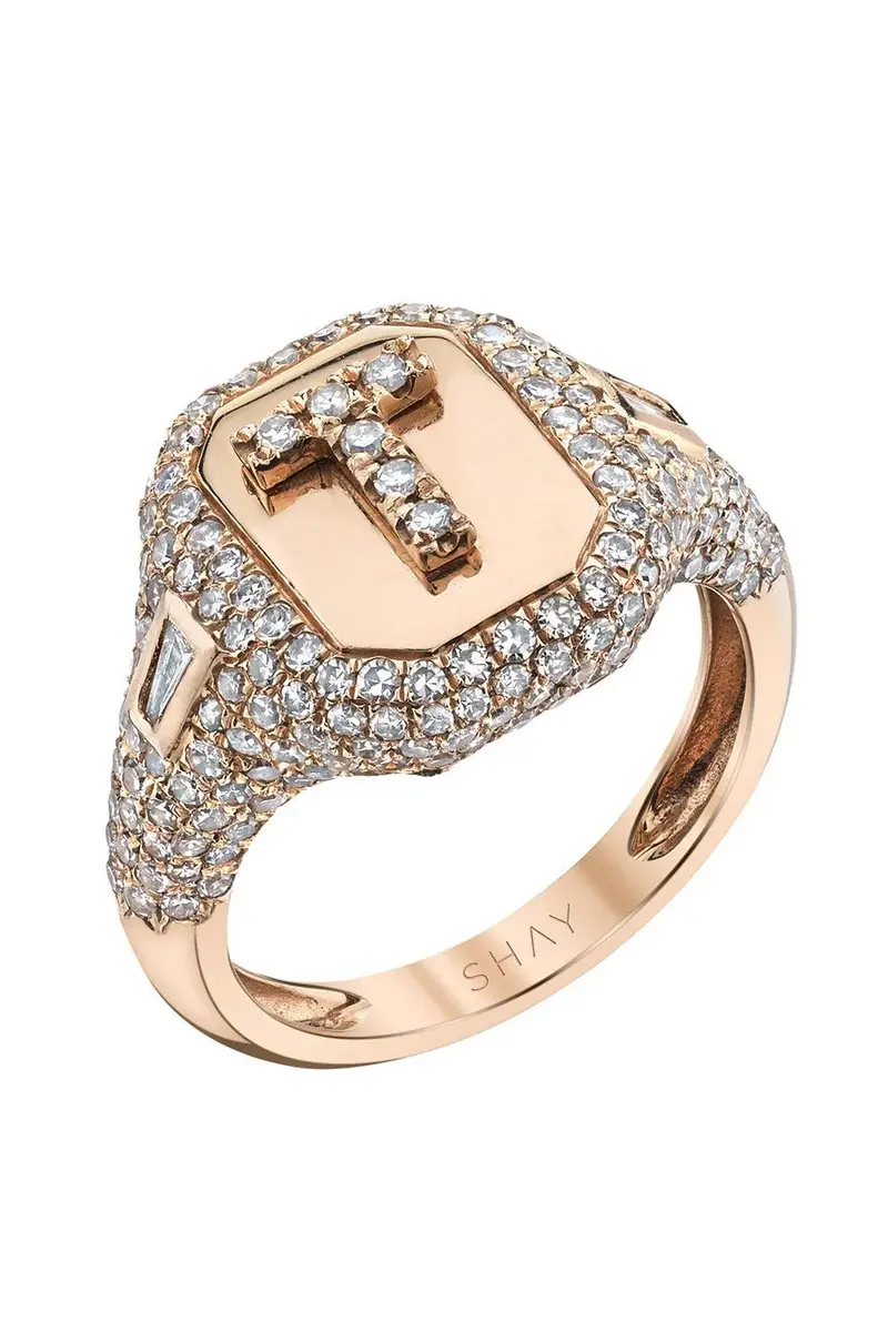SHAY JEWELRY Diamond T Initial Pinky Ring