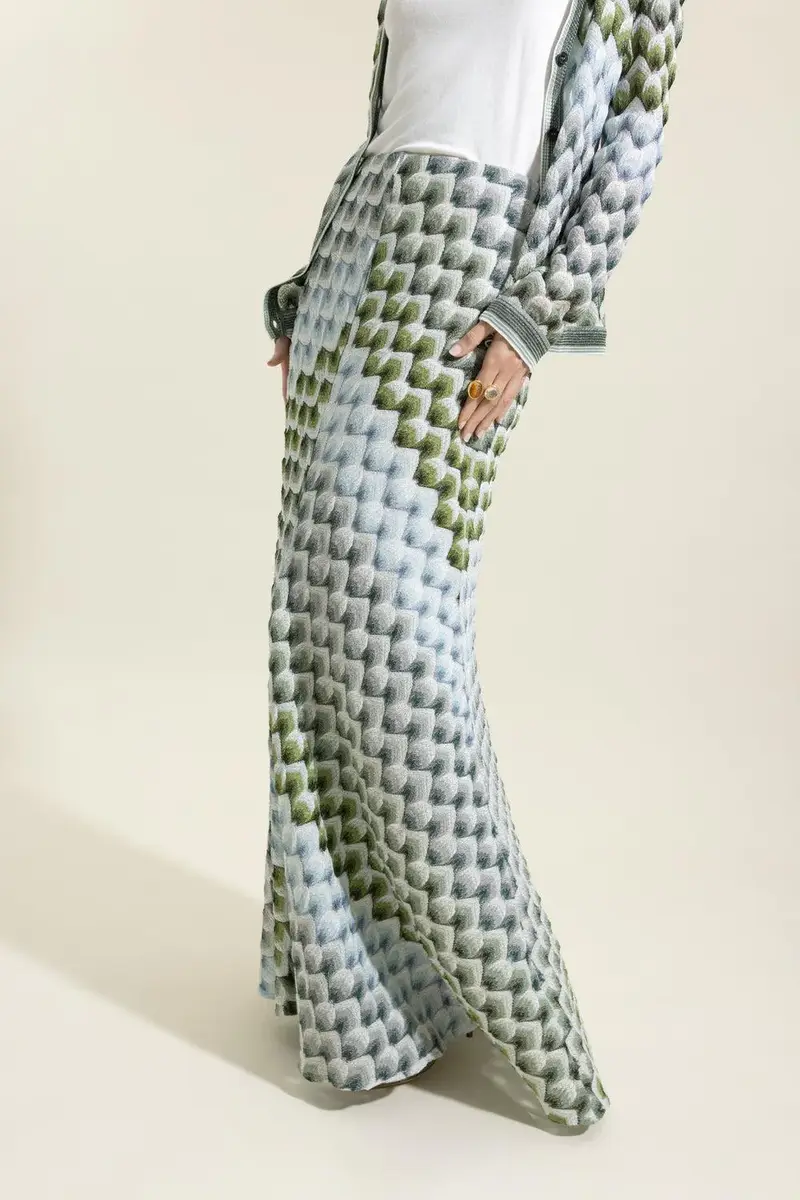 Missoni Long Knit Skirt - Green Light Blue White | Thumbnail 3 Missoni Long Knit Skirt - Green Light Blue White | Thumbnail 3