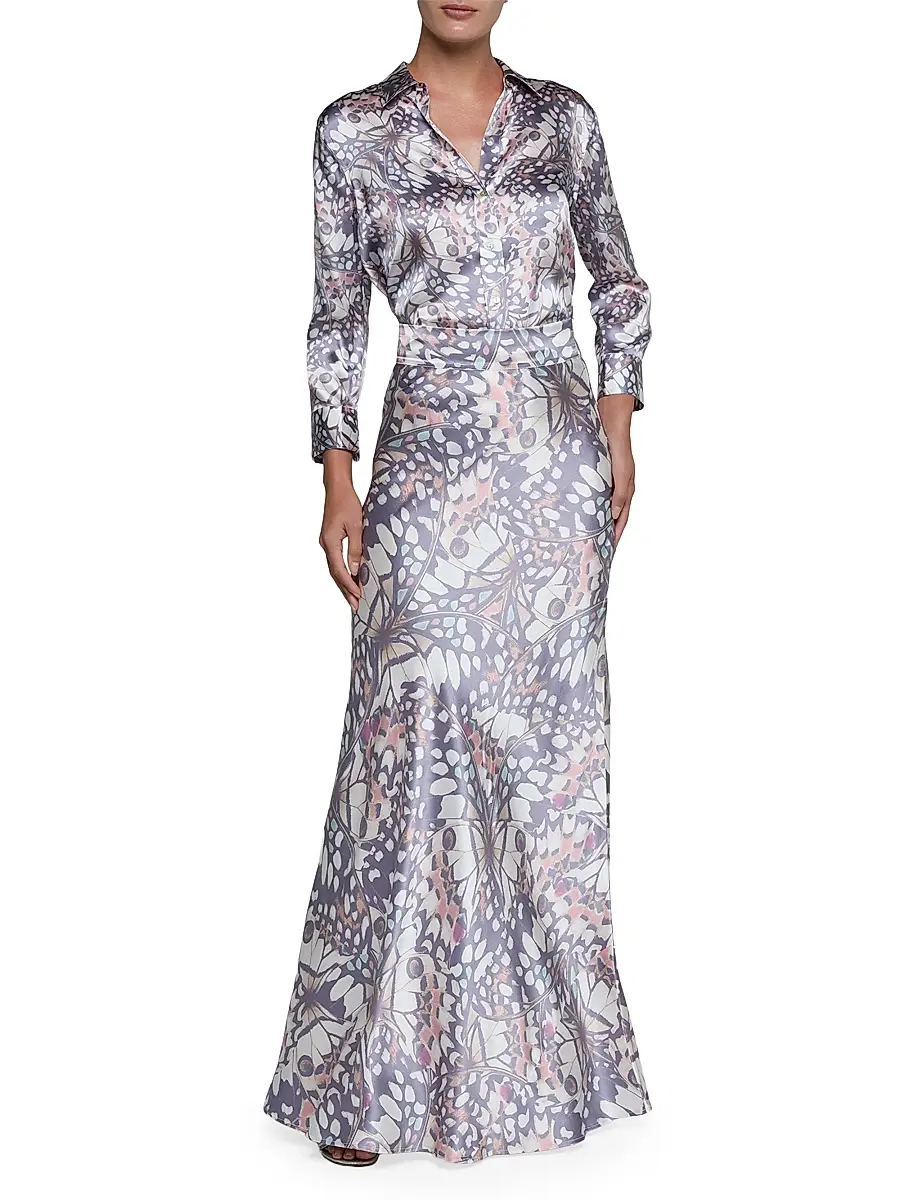 L'Agence Women's Ryker Butterfly-Print Silk Maxi Skirt | Thumbnail 2 L'Agence Women's Ryker Butterfly-Print Silk Maxi Skirt | Thumbnail 2