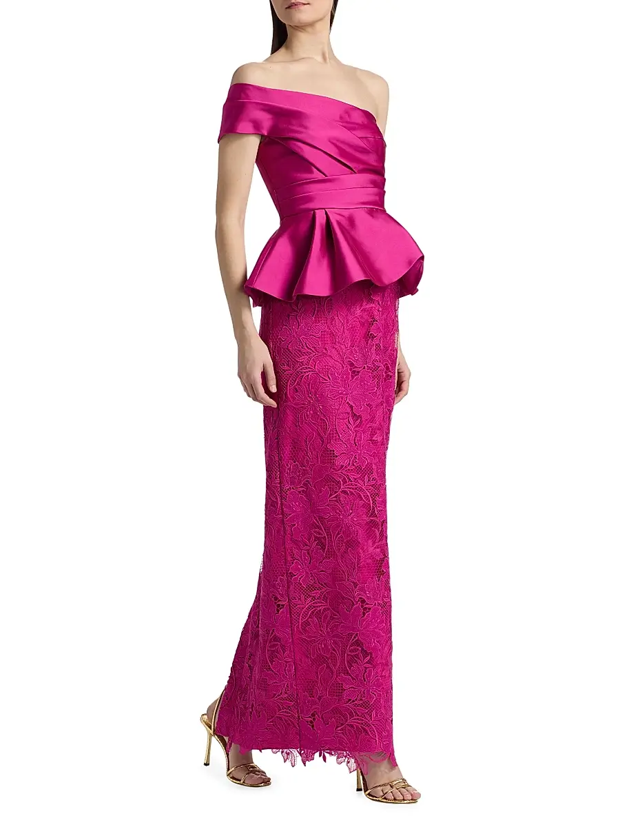 THEIA Women's Colby Mikado & Lace One-Shoulder Gown | Thumbnail 2 THEIA Women's Colby Mikado & Lace One-Shoulder Gown | Thumbnail 2