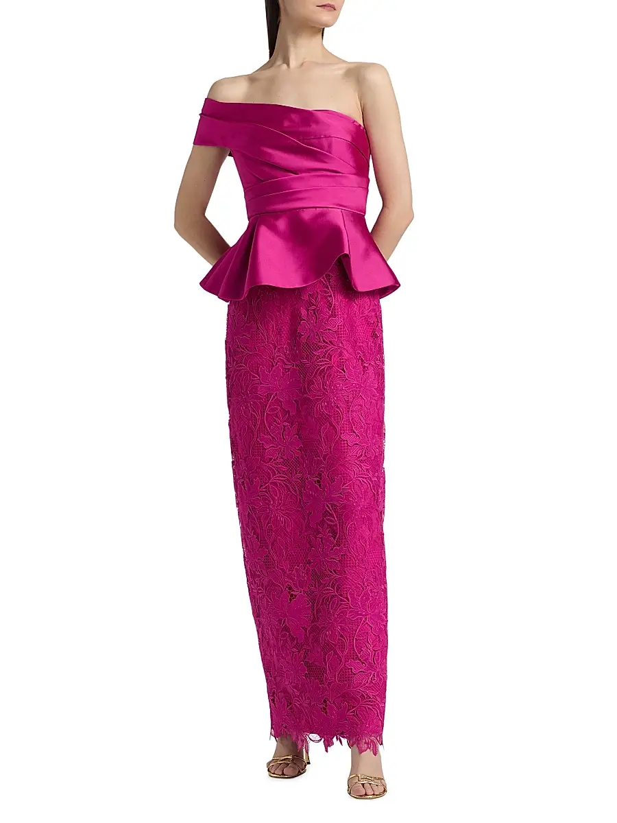 THEIA Women's Colby Mikado & Lace One-Shoulder Gown | Thumbnail 3 THEIA Women's Colby Mikado & Lace One-Shoulder Gown | Thumbnail 3