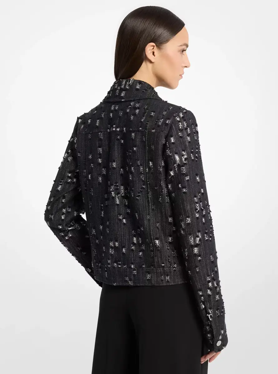 Michael Kors Collection Frayed Denim Jacket in Black | Thumbnail 2 Michael Kors Collection Frayed Denim Jacket in Black | Thumbnail 2