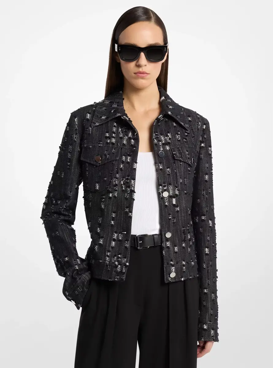 Michael Kors Collection Frayed Denim Jacket in Black | Thumbnail 3 Michael Kors Collection Frayed Denim Jacket in Black | Thumbnail 3