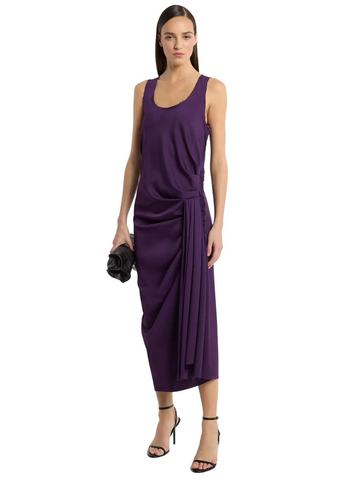 Draped Satin Tank Dress in Purple Draped Satin Tank Dress in Purple