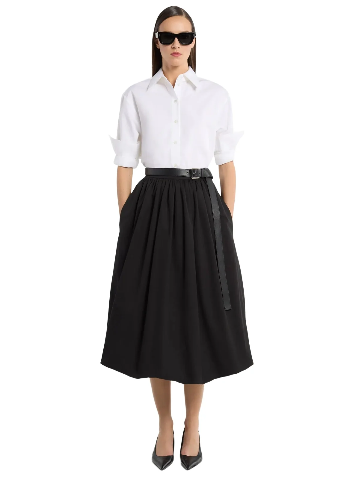 Cotton Poplin Bubble Skirt in Black Cotton Poplin Bubble Skirt in Black