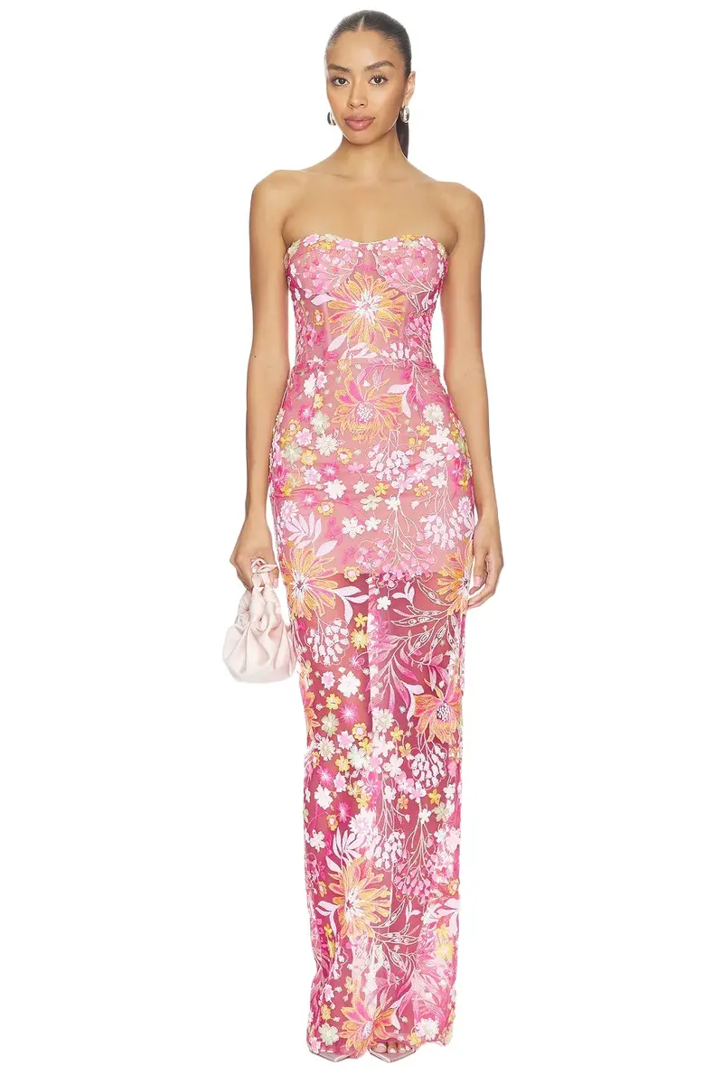 Mallorca Sequin Dahlia Strapless Maxi Dress