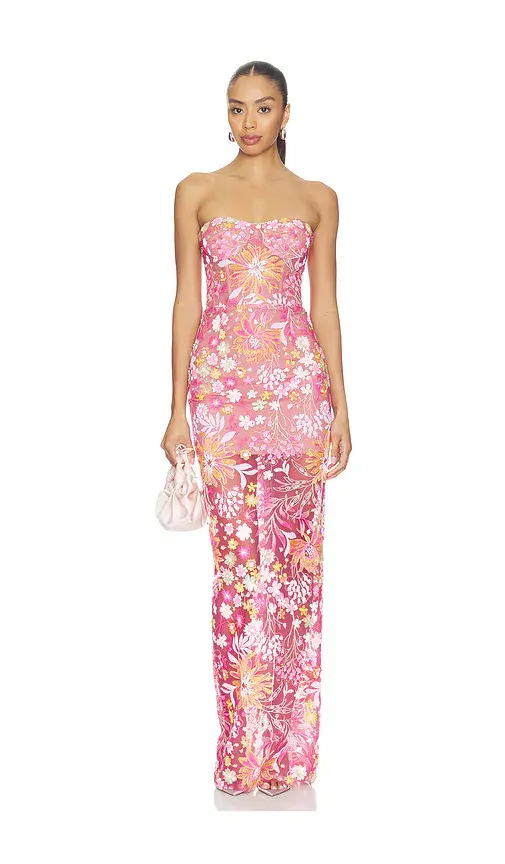 Bronx and Banco Mallorca Sequin Dahlia Strapless Maxi Dress | Image 1 Bronx and Banco Mallorca Sequin Dahlia Strapless Maxi Dress | Image 1