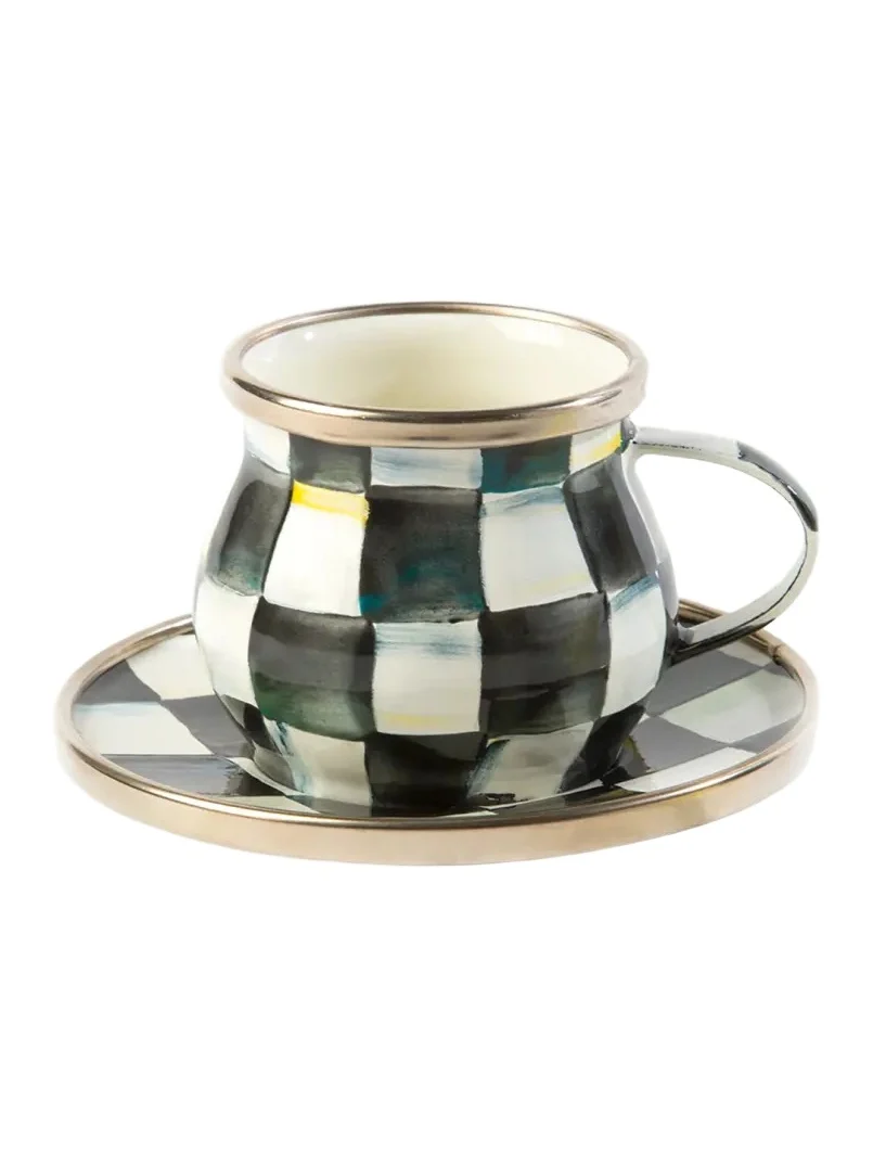 MacKenzie-Childs Courtly Check Enamel Espresso Cup & Saucer Set