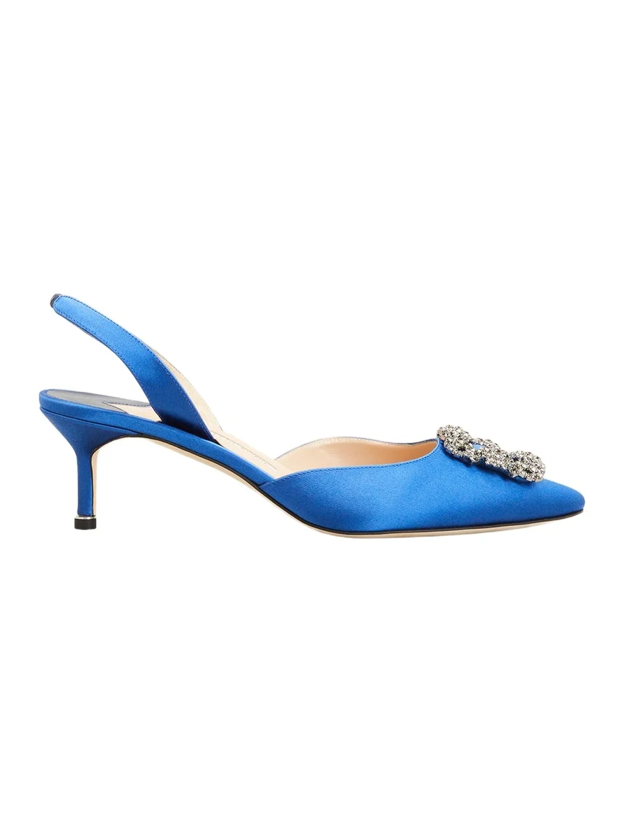 Manolo Blahnik Hangisi Crystal Buckle Slingback Pumps