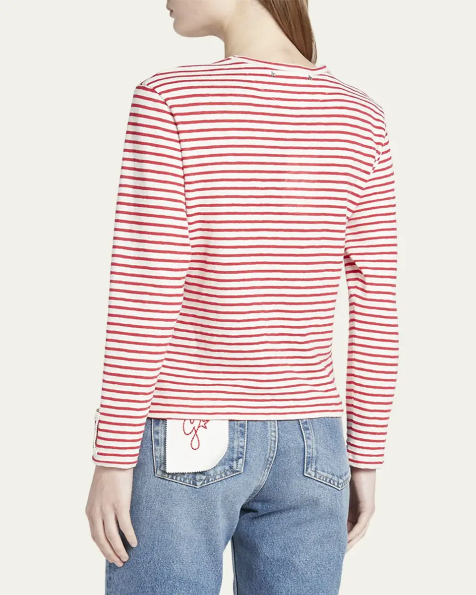 Golden Goose Striped Long-Sleeve T-Shirt w/ Embroidery | Thumbnail 3