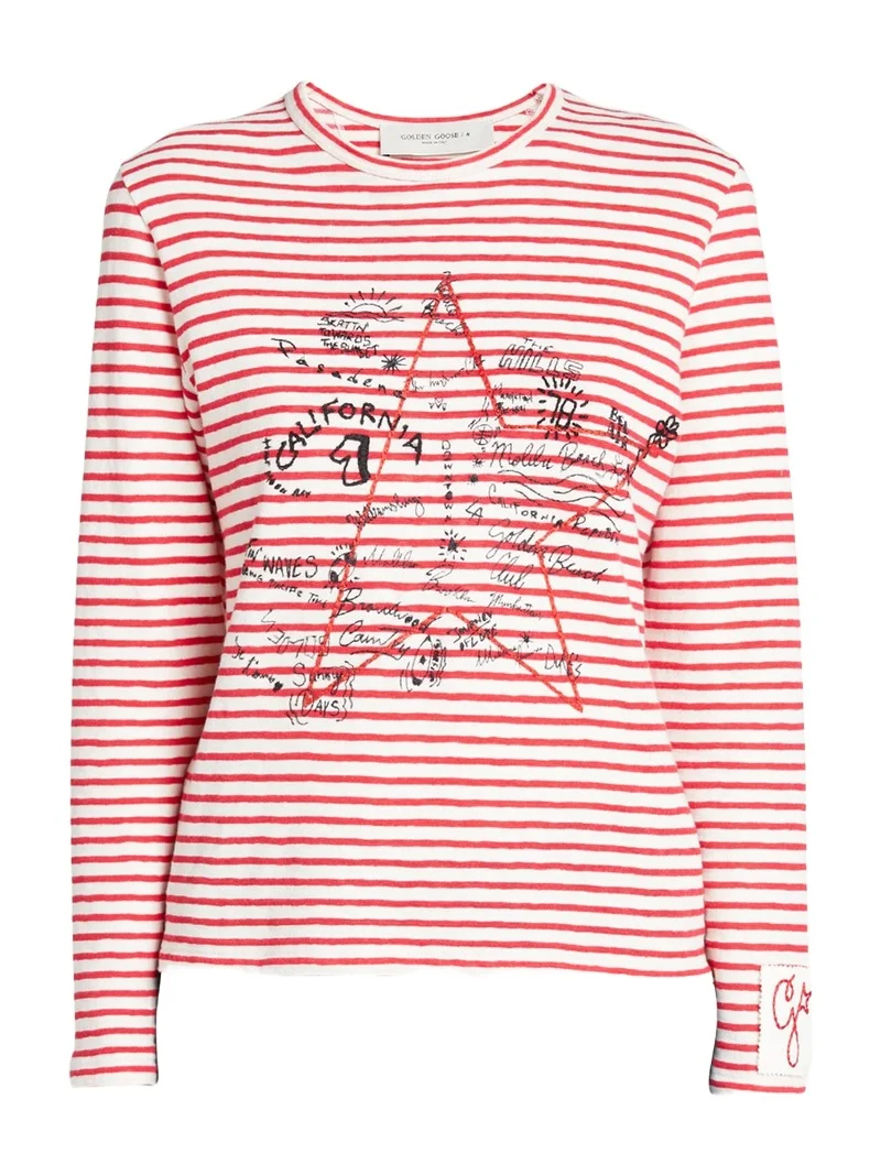 Striped Long-Sleeve T-Shirt w/ Embroidery