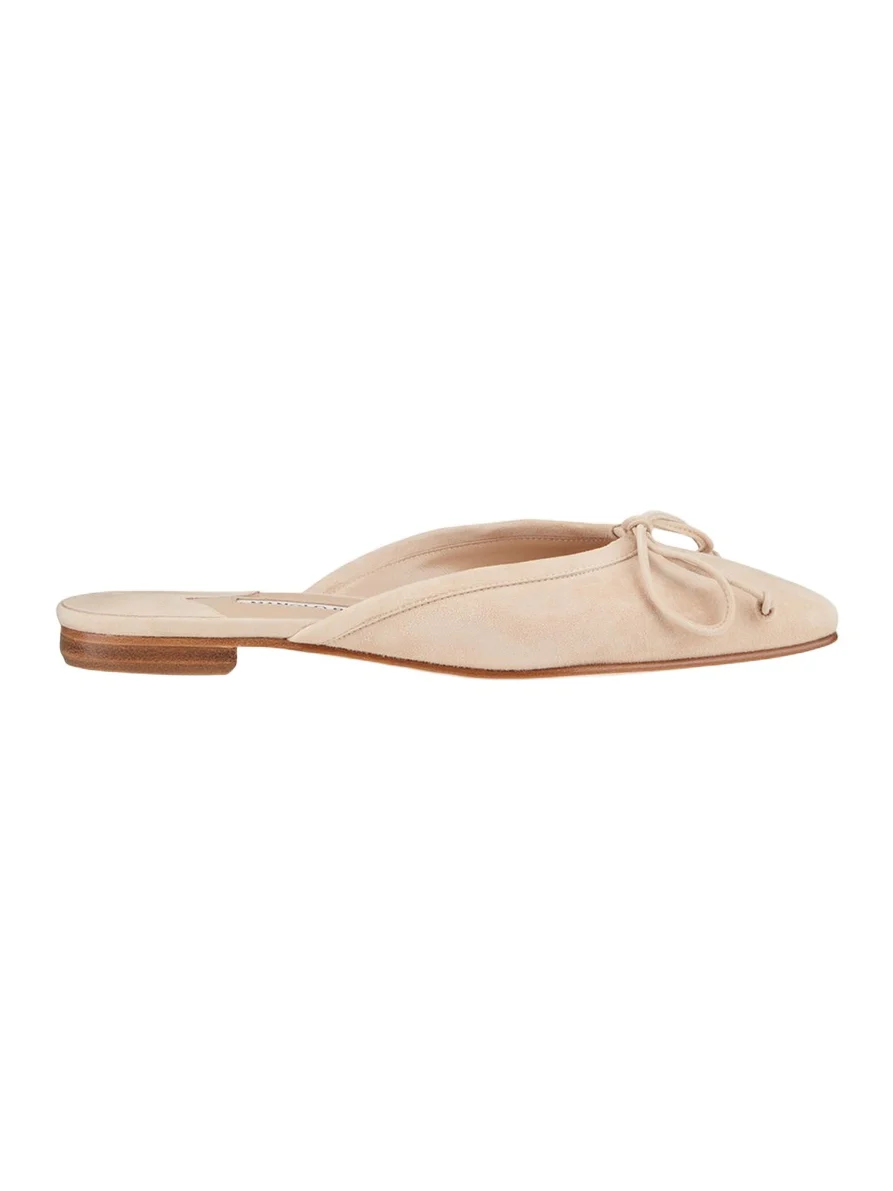 Manolo Blahnik Ballerimu Suede Bow Ballerina Flat Mules