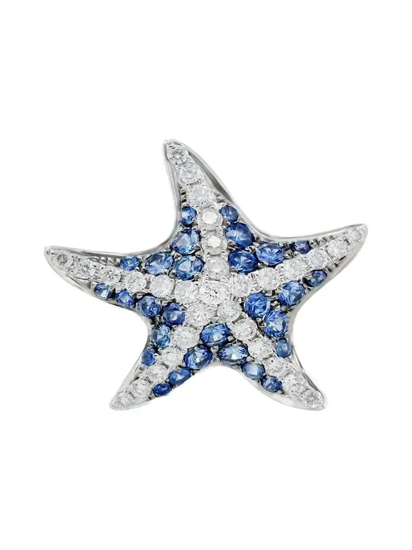 18k White Gold Sea Star Single Earring With Blue Sapphire