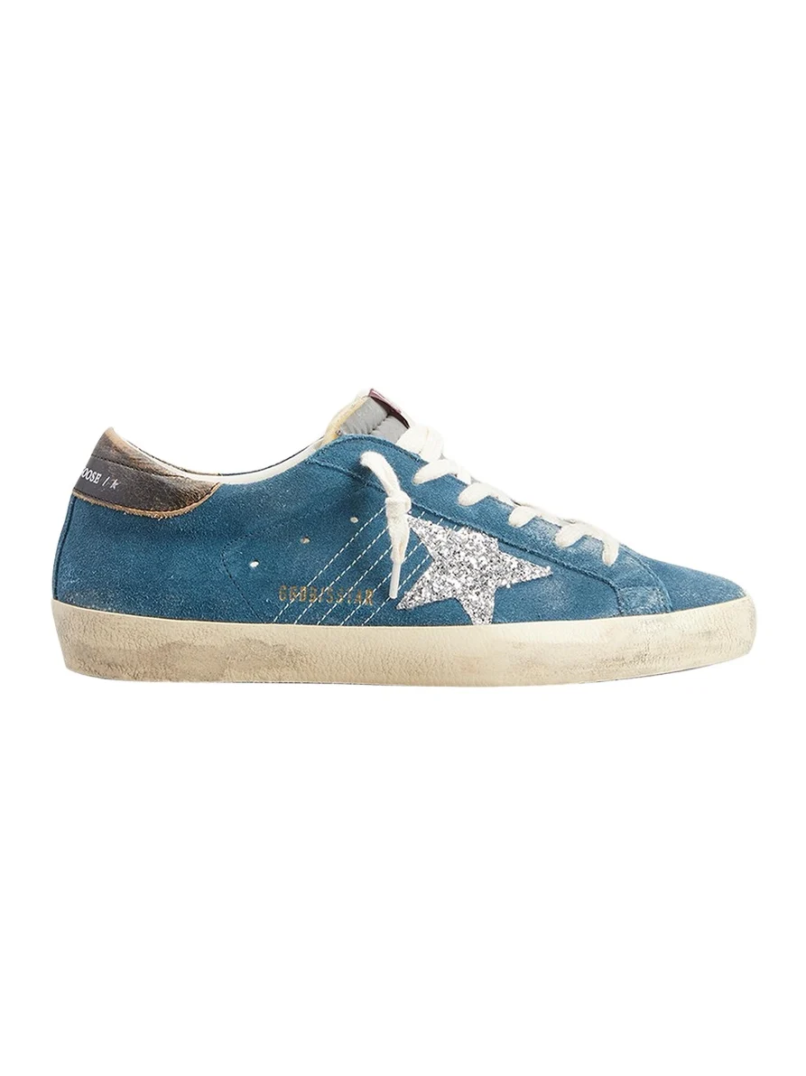 Golden Goose Super-Star Suede Glitter Low-Top Sneakers