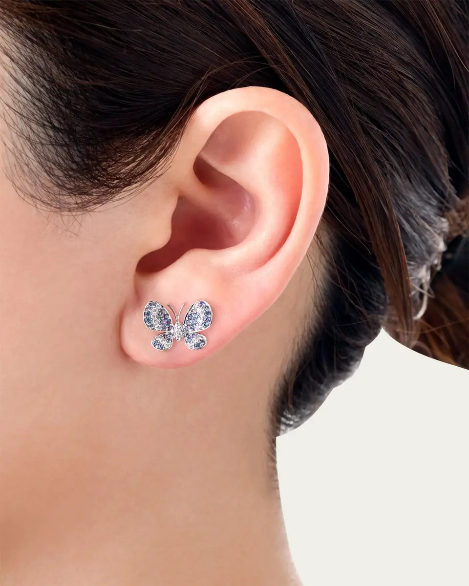 Mio Harutaka 18k White Gold Flower Single Earring With Diamond And Blue Sapphire | Thumbnail 2 Mio Harutaka 18k White Gold Flower Single Earring With Diamond And Blue Sapphire | Thumbnail 2