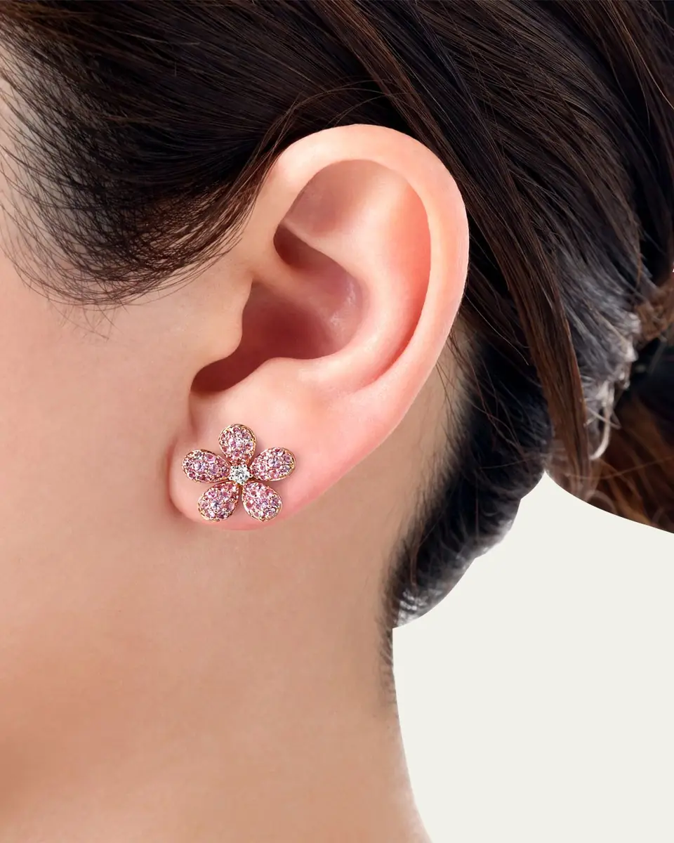 Mio Harutaka 18k Rose Gold Flower Single Earring With Diamonds And Pink Sapphire | Thumbnail 2