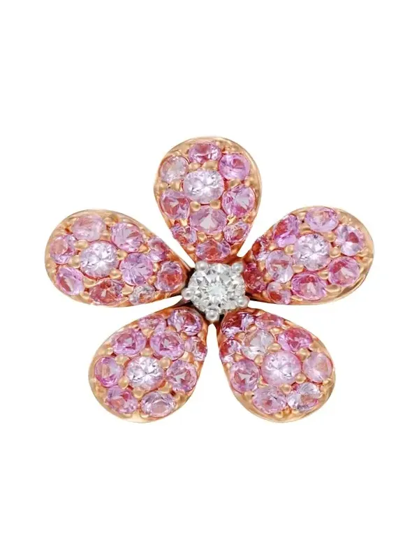 18k Rose Gold Flower Single Earring With Diamonds And Pink Sapphire