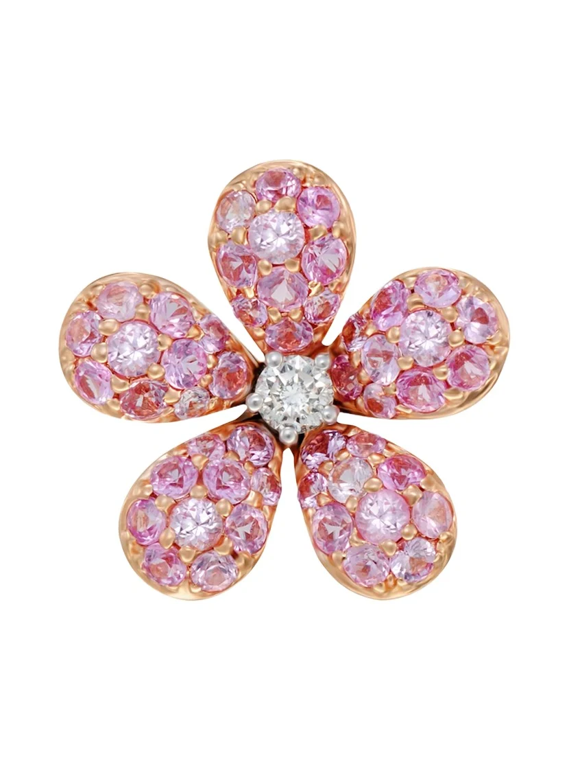 18k Rose Gold Flower Single Earring With Diamonds And Pink Sapphire 18k Rose Gold Flower Single Earring With Diamonds And Pink Sapphire