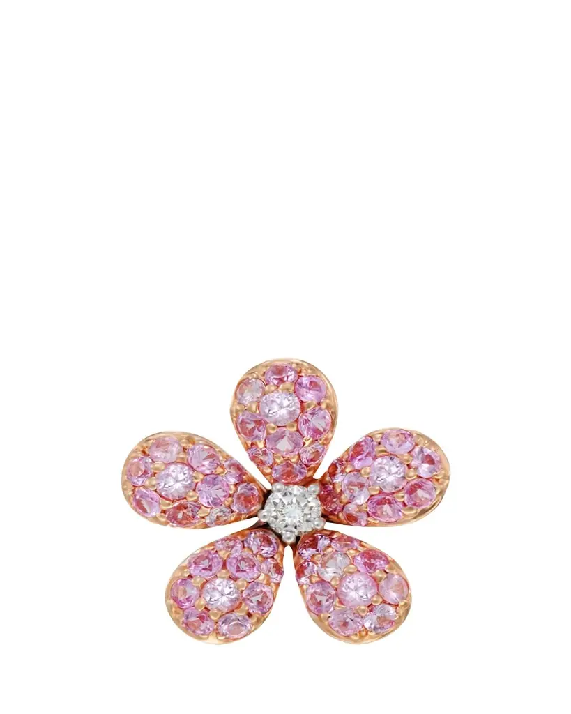 18k Rose Gold Flower Single Earring With Diamonds And Pink Sapphire 18k Rose Gold Flower Single Earring With Diamonds And Pink Sapphire