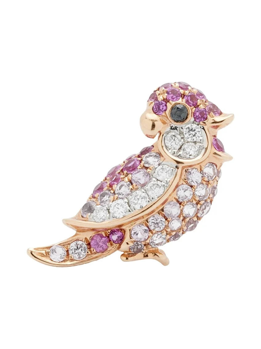 18K Pink Sapphire Little Bird Earring, Single 18K Pink Sapphire Little Bird Earring, Single