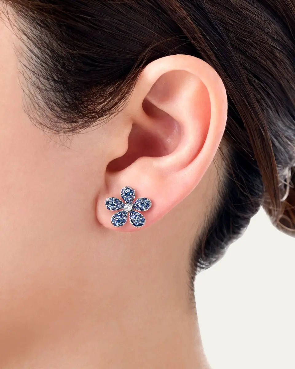 Mio Harutaka White Gold Blue Sapphire and Diamond Flower Earring, Single | Thumbnail 2 Mio Harutaka White Gold Blue Sapphire and Diamond Flower Earring, Single | Thumbnail 2