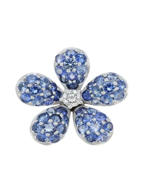 White Gold Blue Sapphire and Diamond Flower Earring, Single