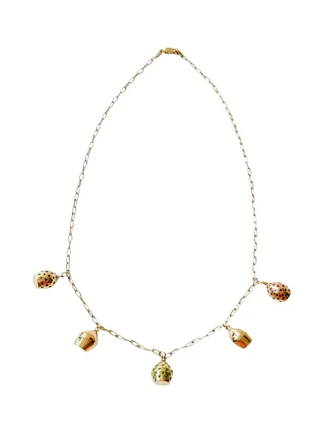 Colored Stone 5 Lune Necklace, 15"L Colored Stone 5 Lune Necklace, 15"L