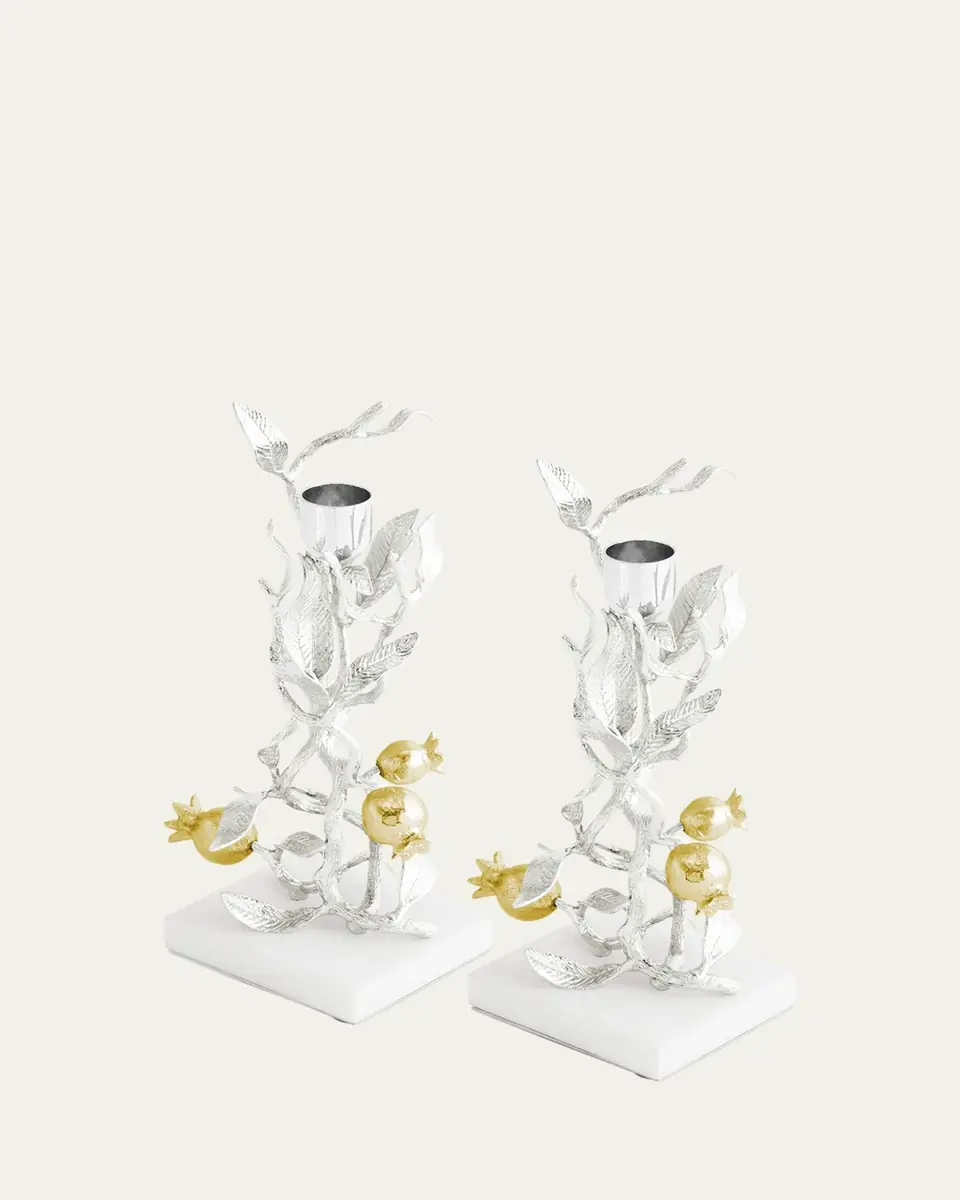 Michael Aram Pomegranate Silver & Gold Candleholders with 24K Goldplate, Set of 2 | Thumbnail 2