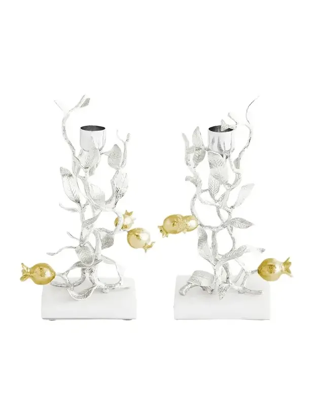 Michael Aram Pomegranate Silver & Gold Candleholders with 24K Goldplate, Set of 2