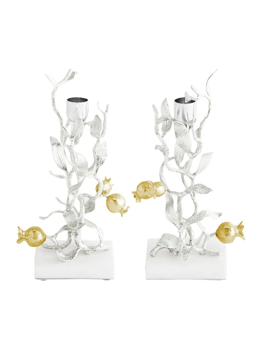 Michael Aram Pomegranate Silver & Gold Candleholders with 24K Goldplate, Set of 2