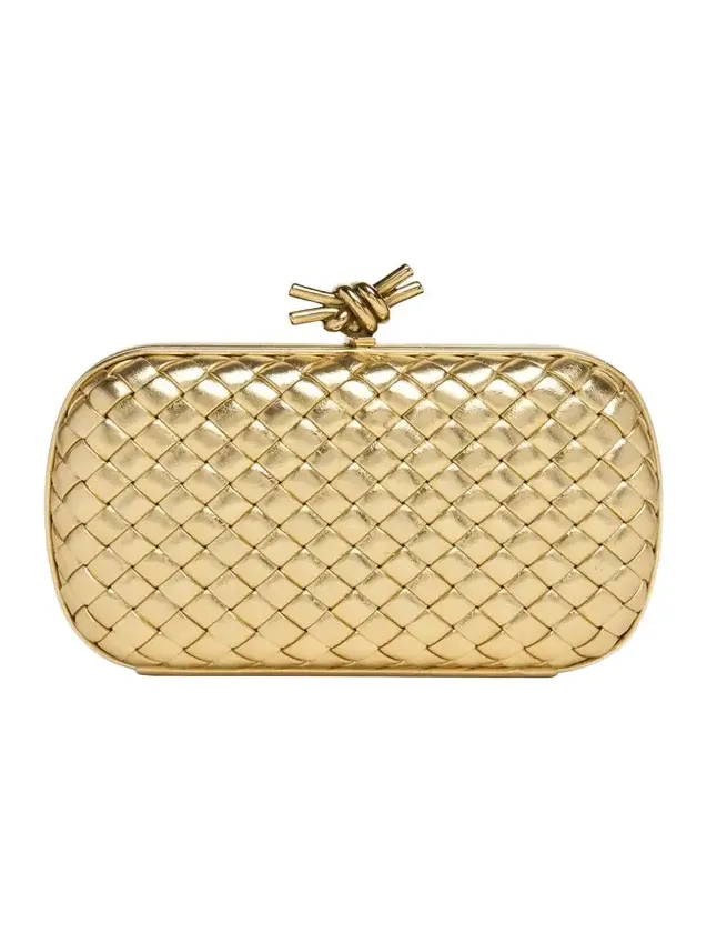 Knot Padded Metallic Leather Clutch Bag