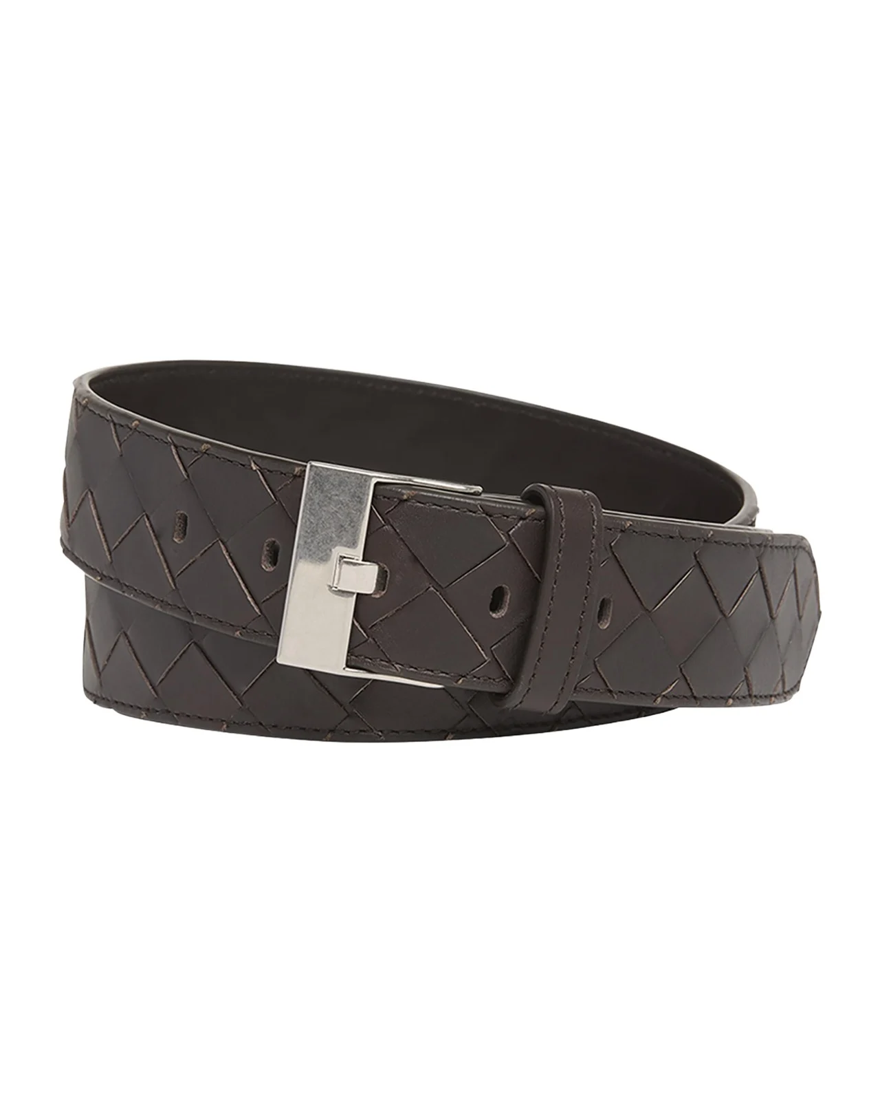 Men's Watch-Buckle Intrecciato Leather Belt Men's Watch-Buckle Intrecciato Leather Belt