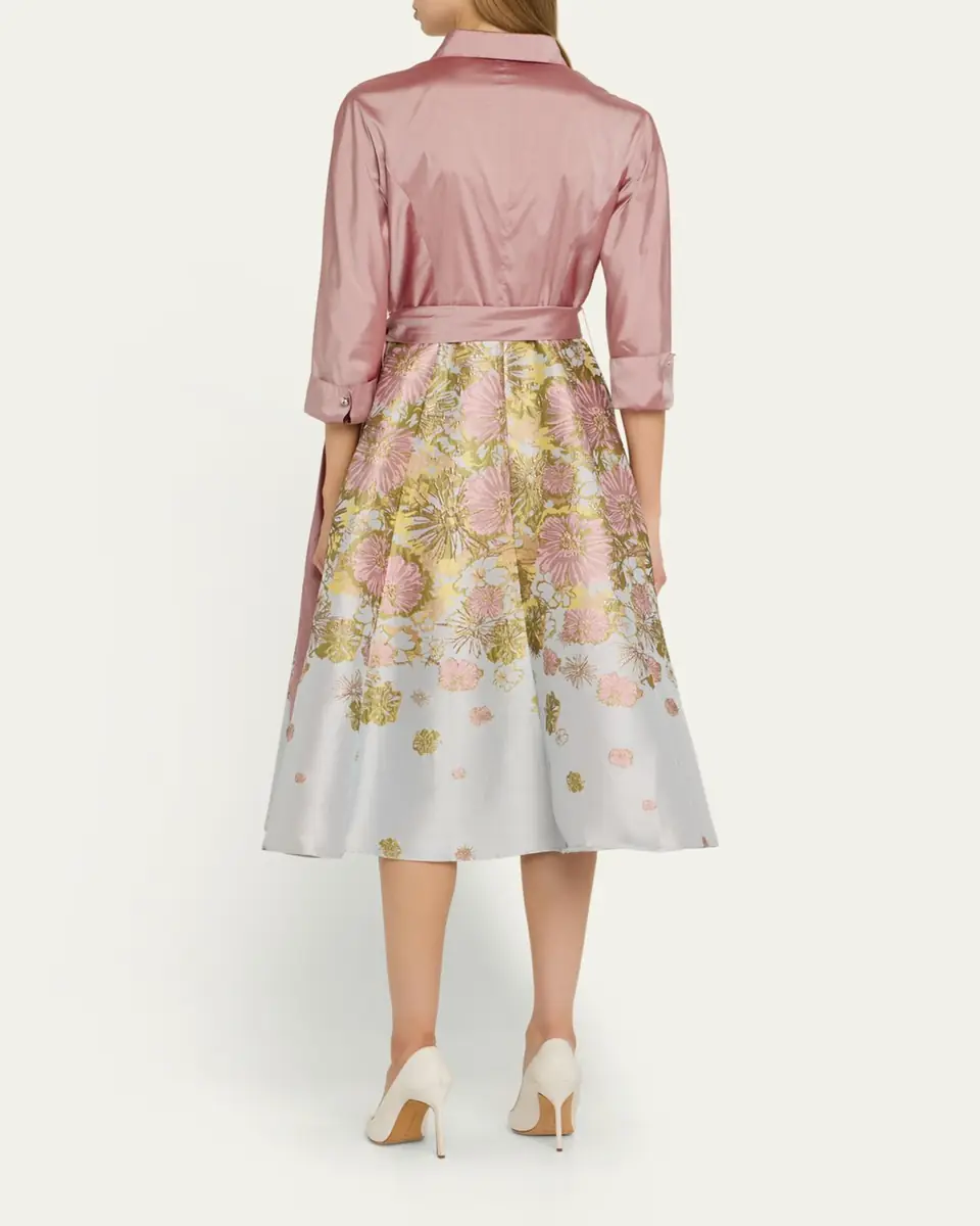 Rickie Freeman for Teri Jon Pleated Floral Jacquard Midi Shirtdress | Thumbnail 3