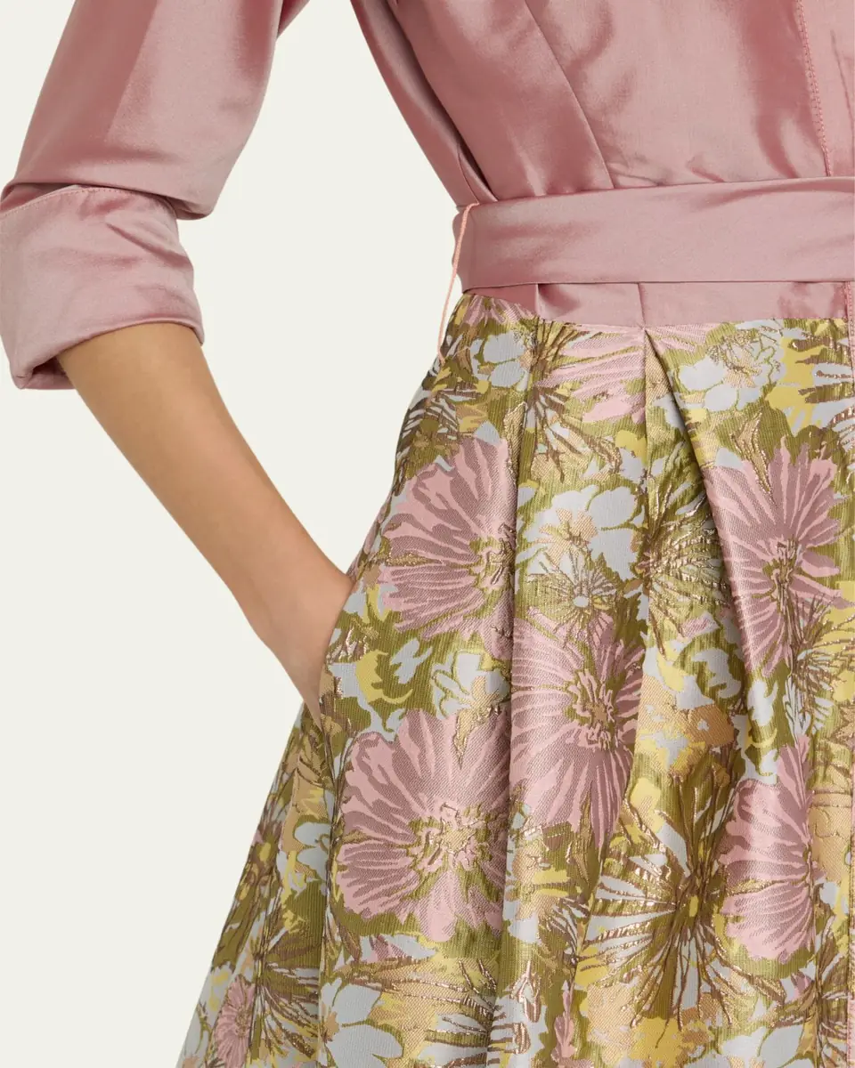 Rickie Freeman for Teri Jon Pleated Floral Jacquard Midi Shirtdress | Thumbnail 5