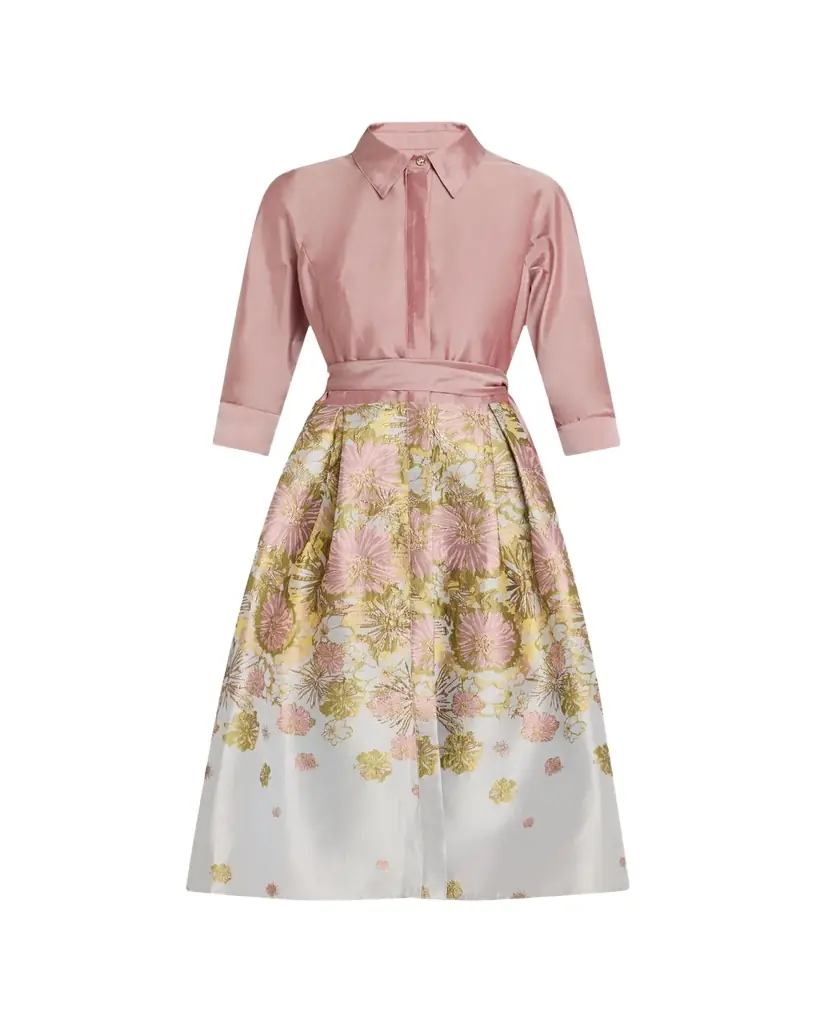 Rickie Freeman for Teri Jon Pleated Floral Jacquard Midi Shirtdress | Image 1 Rickie Freeman for Teri Jon Pleated Floral Jacquard Midi Shirtdress | Image 1