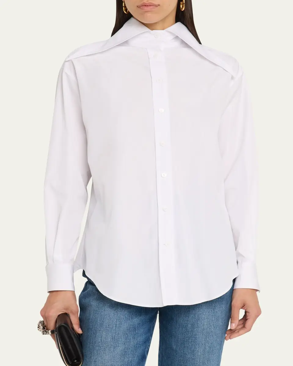 Alexander McQueen Exaggerated Collar Button Down Poplin Blouse | Thumbnail 4