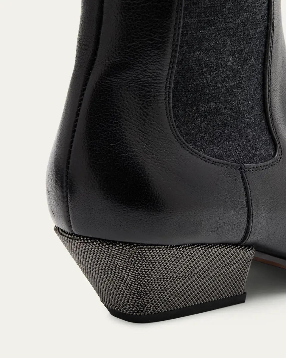 Brunello Cucinelli Leather Wool Western Chelsea Booties | Thumbnail 3 Brunello Cucinelli Leather Wool Western Chelsea Booties | Thumbnail 3