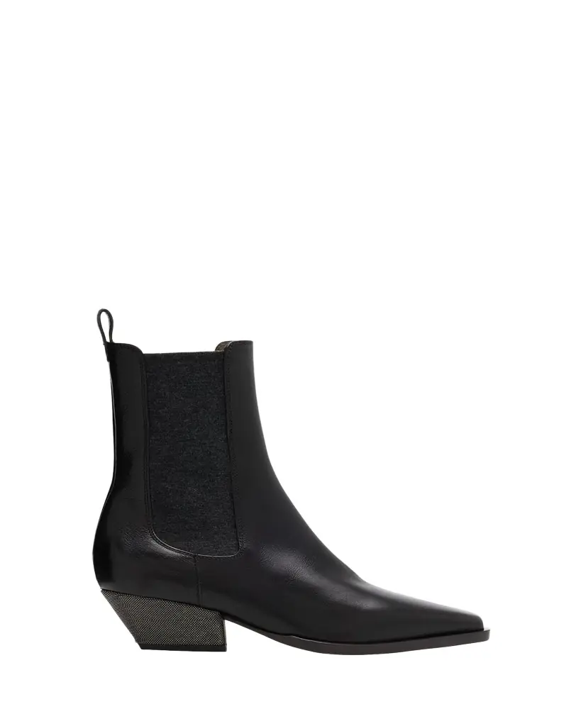 Brunello Cucinelli Leather Wool Western Chelsea Booties | Image 1 Brunello Cucinelli Leather Wool Western Chelsea Booties | Image 1