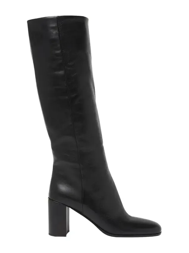 Prada Triangle Logo Leather Block-Heel Knee Boots