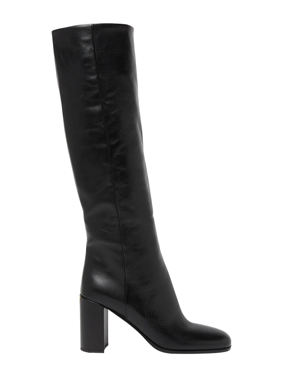 Prada Triangle Logo Leather Block-Heel Knee Boots