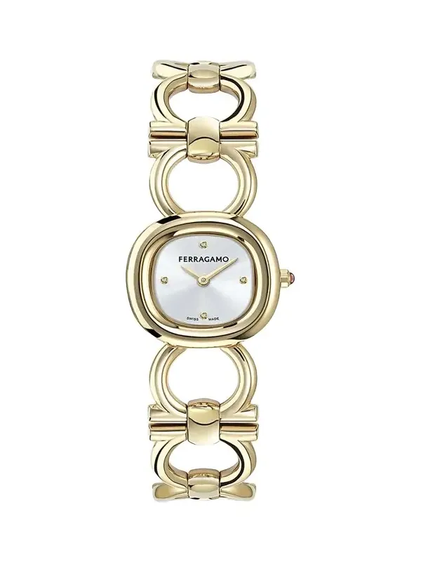 25mm Double Gancini BraceleDouble Gancini 25MM IP Yellow Gold Diamond Watch 25mm Double Gancini BraceleDouble Gancini 25MM IP Yellow Gold Diamond Watch