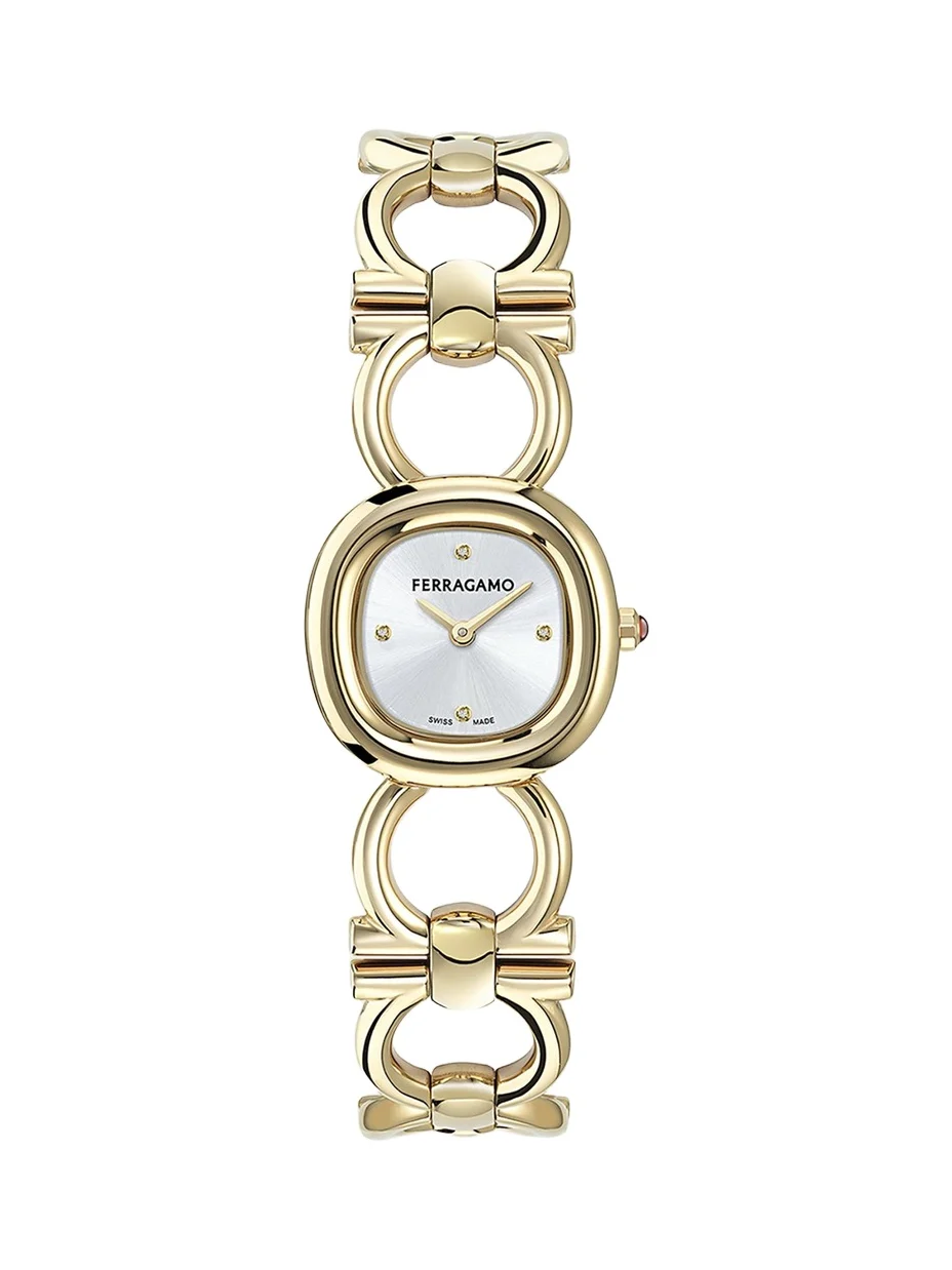 Ferragamo 25mm Double Gancini BraceleDouble Gancini 25MM IP Yellow Gold Diamond Watch