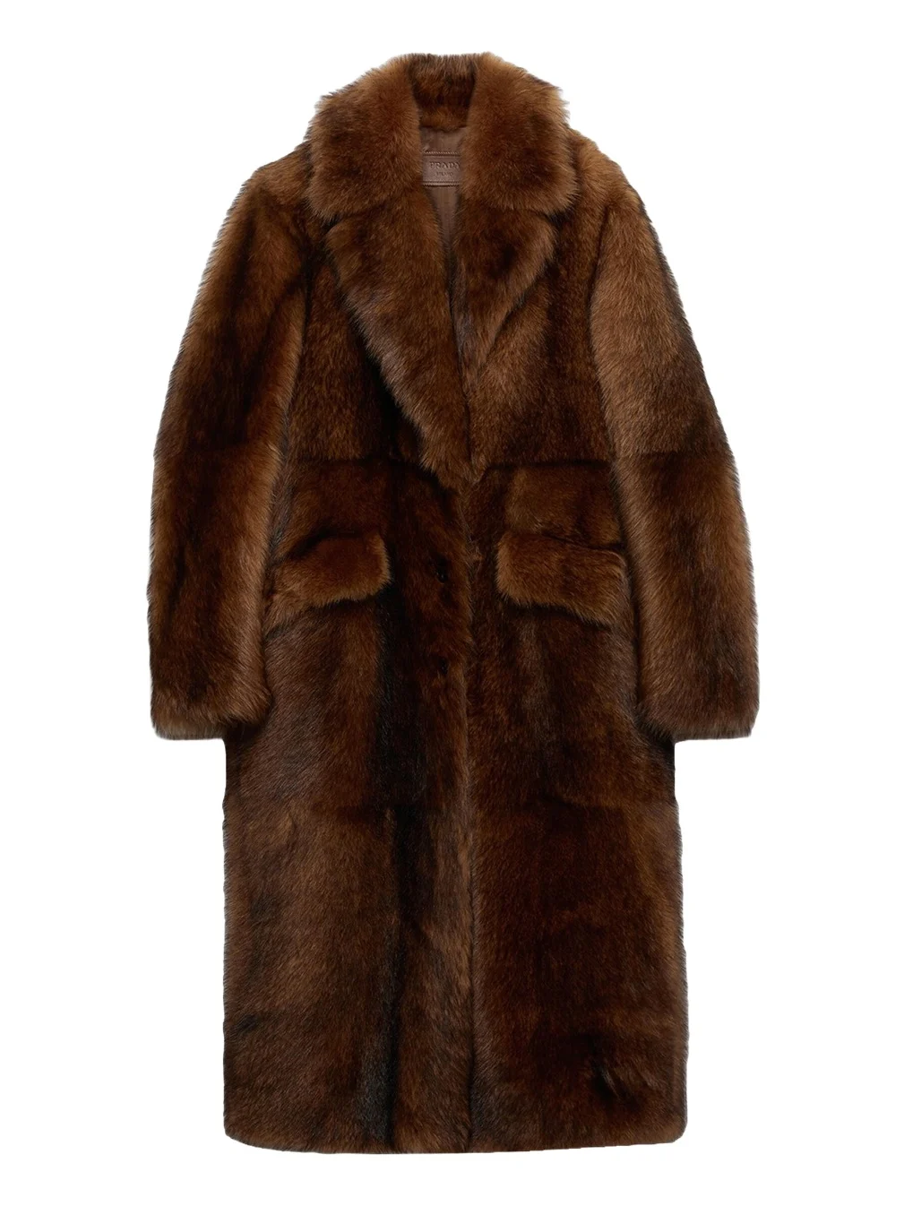 Prada Single-Breasted Lamb Shearling Long Coat